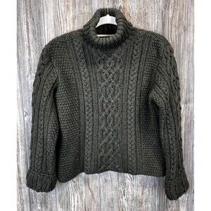 PAUL JAMES Sweater Women M Green Wool England Fisherman Nordic Chunky Cable Knit